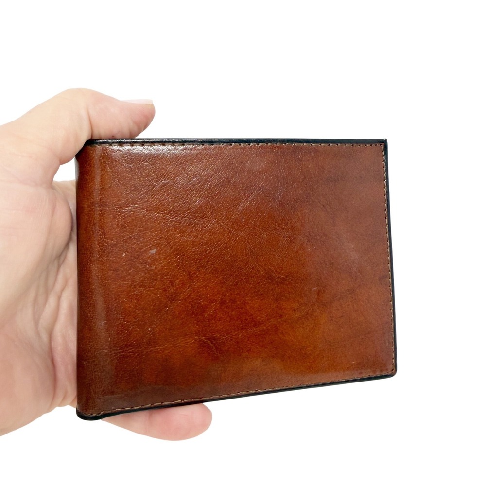 Bosca Men's Old Leather 8 Pocket Deluxe Bi-Fold Executive Wallet Amber Brown - Picture 2 of 8